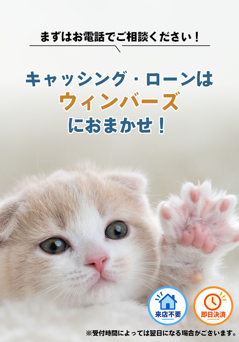 まずはお電話でご相談ください。キャッシング・ローンはウィンバーズにおまかせ！来店不要・即日決済。※受付時間によっては翌日になる場合がございます。